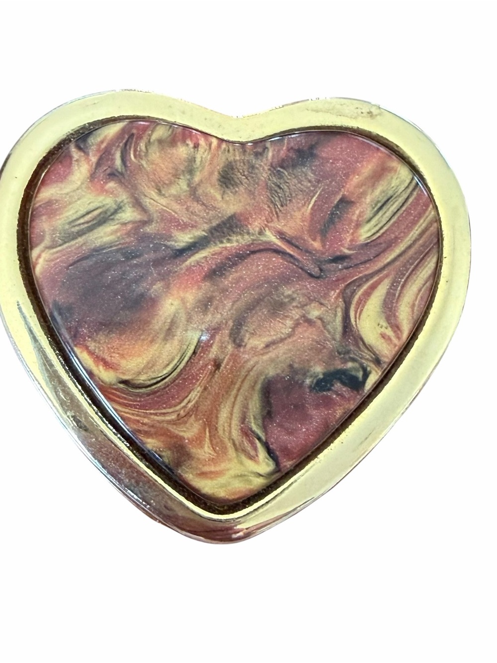 Heart Shaped Swirled in Marbled & Gold Tone Trinket/Pill Box